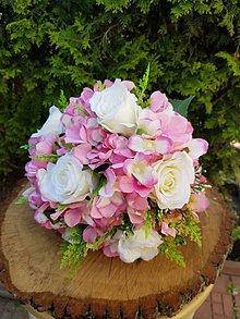 Kytice pre nevestu - svadobná kytica s ružovou hortenziou a ružami - 11947162_