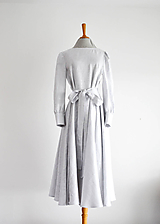 Šaty - Ľanovo-viskózne šaty s viazaním v páse - bledošedé - 11946248_
