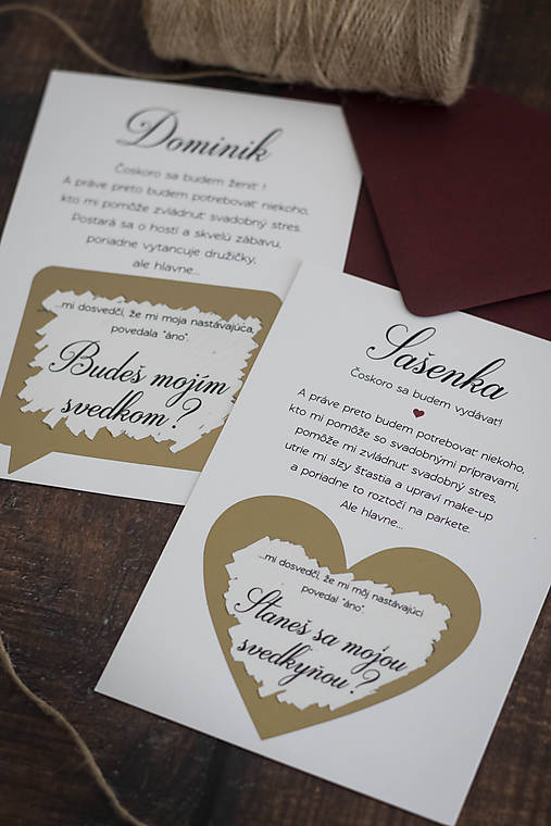 Papiernictvo - Pozvánka pre svedkyňu/svedka - Jemná ❤ (Pozvánka pre svedkyňu (srdiečko) + bordová obálka) - 11953235_