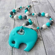 Detské doplnky - Silikónový náhrdelník s vyberateľným slonom "Matej" - 11955313_