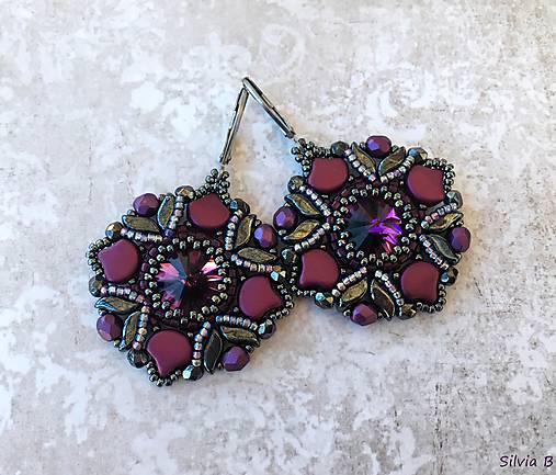Náušnice - Luxusné ametystovo-hematitové Swarovski náušnice - 11958028_