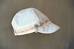 Detské čiapky - Šiltovka 100% ľan-natural biela pink madeira - 11958780_