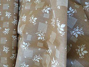 Textil - Bavlnené látky (hnedý podklad biele vetvičky) - 11959646_