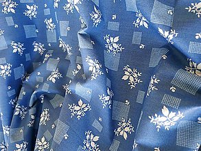 Textil - Bavlnené látky (modrý podklad biele vetvičky) - 11959676_