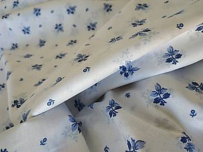 Textil - Bavlnené látky (biely podklad modré vetvičky) - 11959685_
