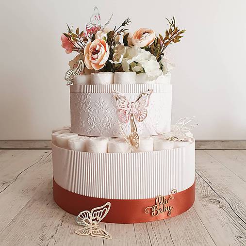 Detské doplnky - Plienková torta motýľkovo /neutral - 11960418_