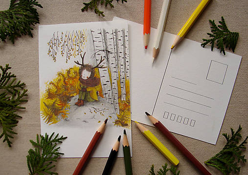 Papiernictvo - pohľadnica: d i e v č a t k o - j e l e n č e k - 11966667_