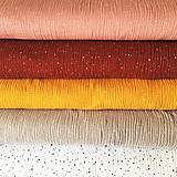 Textil - bodkovaný 100 % bavlnený mušelín hrejivé odtiene, šírka 130 cm (okrovožltá) - 11971707_