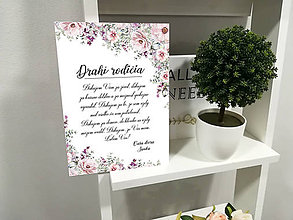 Tabuľky - Svadobná tabuľka (1ks) - poďakovanie rodičom  (Jemné fialovo-ružové kvety Romantic) - 11984048_