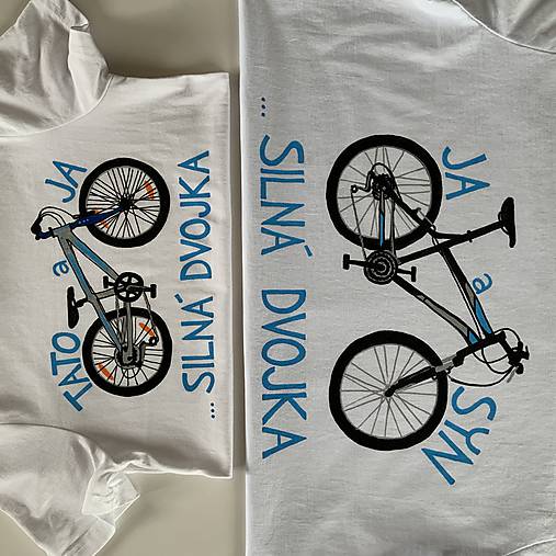 Otcosynovské maľované tričká s motívom bicykla (v modrom)