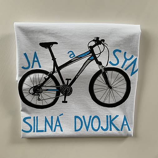 Otcosynovské maľované tričká s motívom bicykla (v modrom)