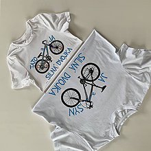 Topy, tričká, tielka - Otcosynovské maľované tričká s motívom bicykla (v modrom) - 11987150_