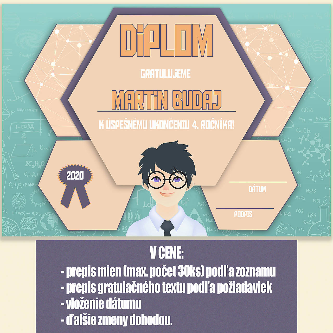 Diplom / Certifikát pre žiakov Vedátor - 30 ks PDF na mieru
