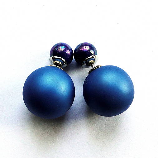 Dvojité perlové náušnice 16mm (modrá matná)