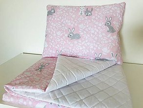 Detský textil - Detska deka a vankus ruzova zajace - 11998755_