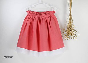 Detské oblečenie - Ľanová sukňa s madeirou, detská, koralová - 11999485_