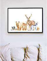 Kresby - Art Print - lesné zvieratá vedľa seba - 11997673_