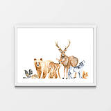 Kresby - Art Print - lesné zvieratá vedľa seba - 11997702_