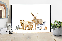 Kresby - Art Print - lesné zvieratá vedľa seba - 11997704_