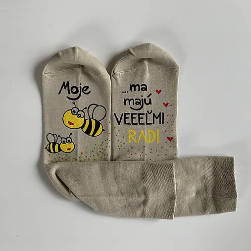 Maľované ponožky pre PANI UČITEĽKU včielok (béžové)