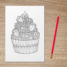 Papiernictvo - Relaxačná omaľovánka cupcake (jahodový) - 12000449_