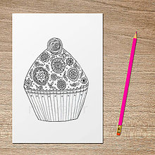 Papiernictvo - Relaxačná omaľovánka cupcake (kvietkový) - 12000454_