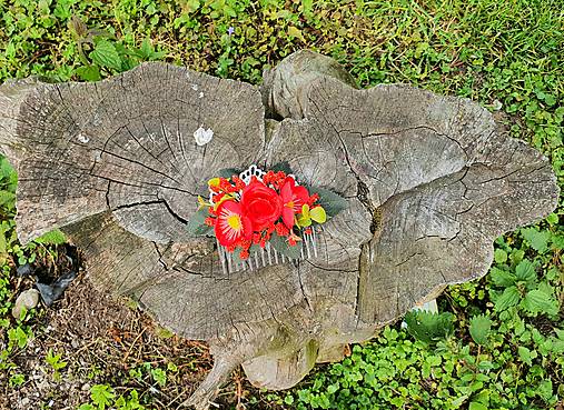 Ozdoby do vlasov - Červený kvetinový hrebeň - 12001751_