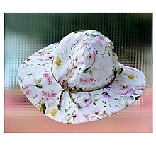 Čiapky, čelenky, klobúky - Klobúk 100% ľan kvety - 12000995_