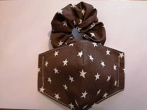 Rúška - Set tvarované rúško s gumičkou _hnedé s hviezdami - 12011688_