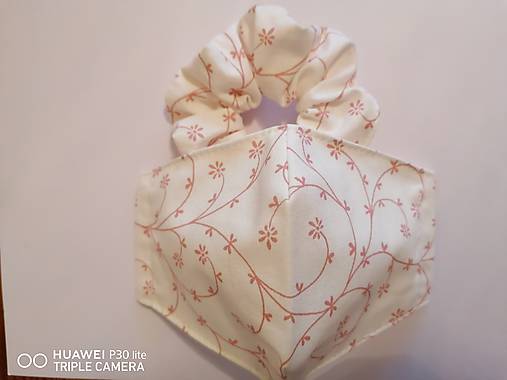 Rúška - Set tvarované rúško s gumičkou _staroružove kvietky - 12012271_