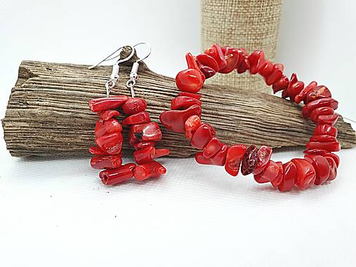 Náramky - Ochranný set náramok + náušnice z prírodného koralu - 12022038_