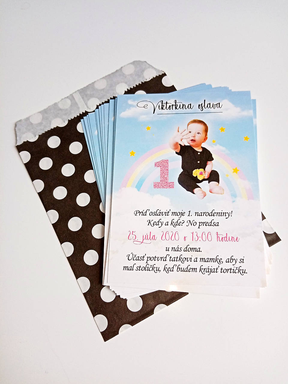 Pozvánka na narodeniny, detská pozvánka (Obláčik s dúhou)