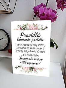 Tabuľky - Pravidlá tanečného parketu - svadobná tabuľa  (biele pozadie s kvetmi) - 12023503_