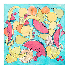Šatky - Hedvábný šátek Ovoce (Tyrkysová) - 12028838_