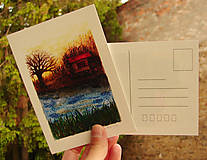 Papiernictvo - pohľadnica: domček pri jazere - 12031771_