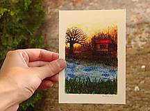 Papiernictvo - pohľadnica: domček pri jazere - 12031772_