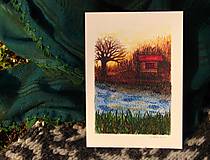 Papiernictvo - pohľadnica: domček pri jazere - 12031775_