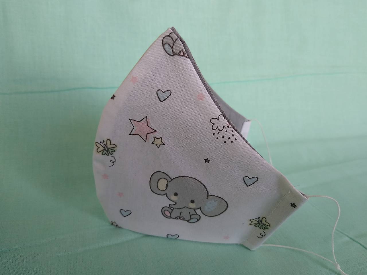 Dizajnové rúško slon biele tvarované dvojvrstvové