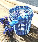 Svietidlá - Romantický krajkový svietnik, modrý - 12032366_