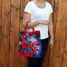 Nákupné tašky - Batikovaná taška "Biela, modrá, červená" - 12036563_