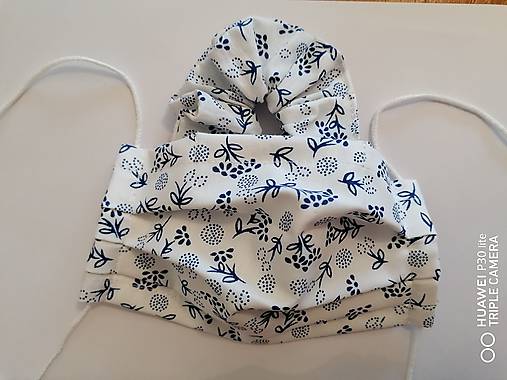 Rúška - Set rúško s gumičkou _biele s modrými kvietkami - 12034146_