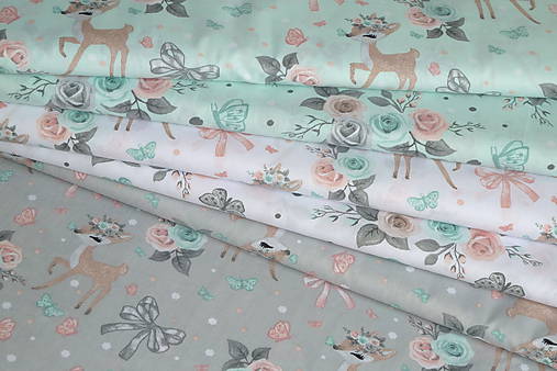 Textil - Látka Srnček a ruže (Srnček na mentolovej) - 12037774_