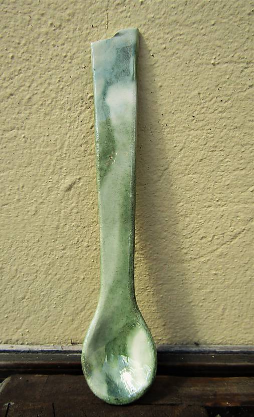  - lyžičky keramické (15cm-zelený melír) - 12037411_