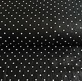 Textil - 100 % predpraný vyzrážaný ľan bodky na čiernej - 12041239_