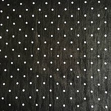 Textil - 100 % predpraný vyzrážaný ľan bodky na čiernej - 12041240_