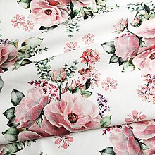 Textil - ružové ruže, extra kvalitný 100 % bavlnený perkál s certifikátom, šírka 150 cm - 12043224_