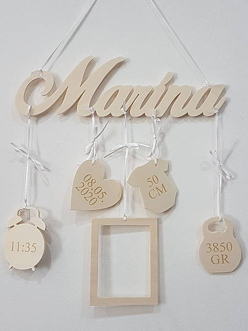 Drevené PRÍRODNÉ meno s údajmi a laserovaním + fotorámik