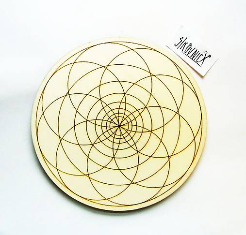 Výrez z preglejky, kruh, 14,5 cm (mandala, kvet života)