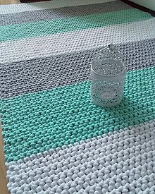 Úžitkový textil - Háčkovaný koberec gray, mint, white (cca 100x150cm) - 12045466_