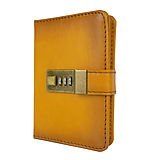 Papiernictvo - Malý kožený zápisník na heslový zámok, ručne tieňovaný, žltá farba - 12046867_